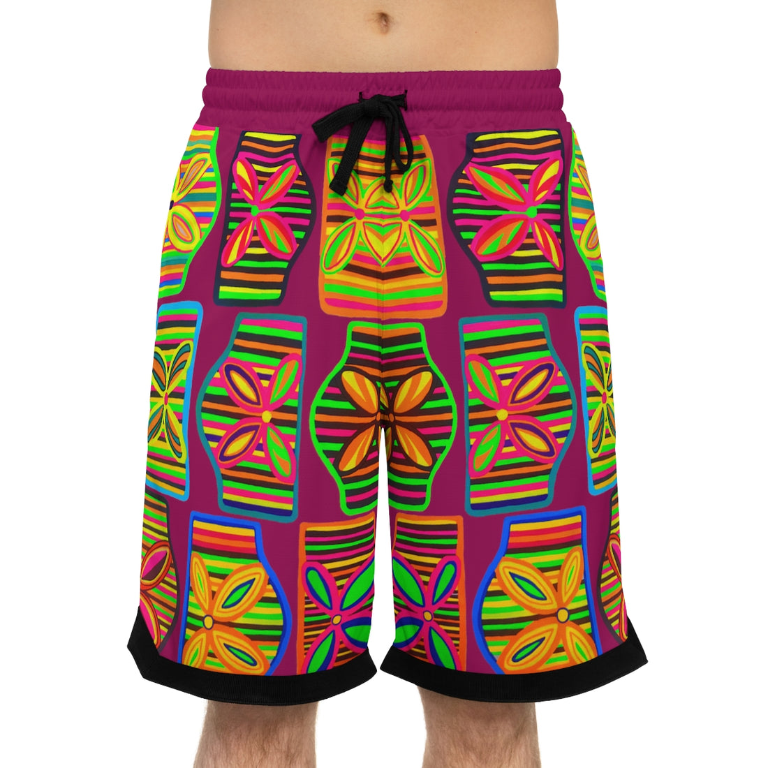 orchid psychedelic waves print basketball shorts