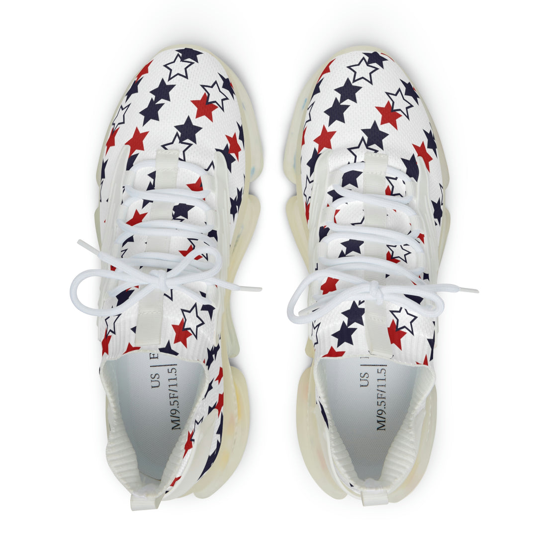 white men's star print mesh knit sneakers