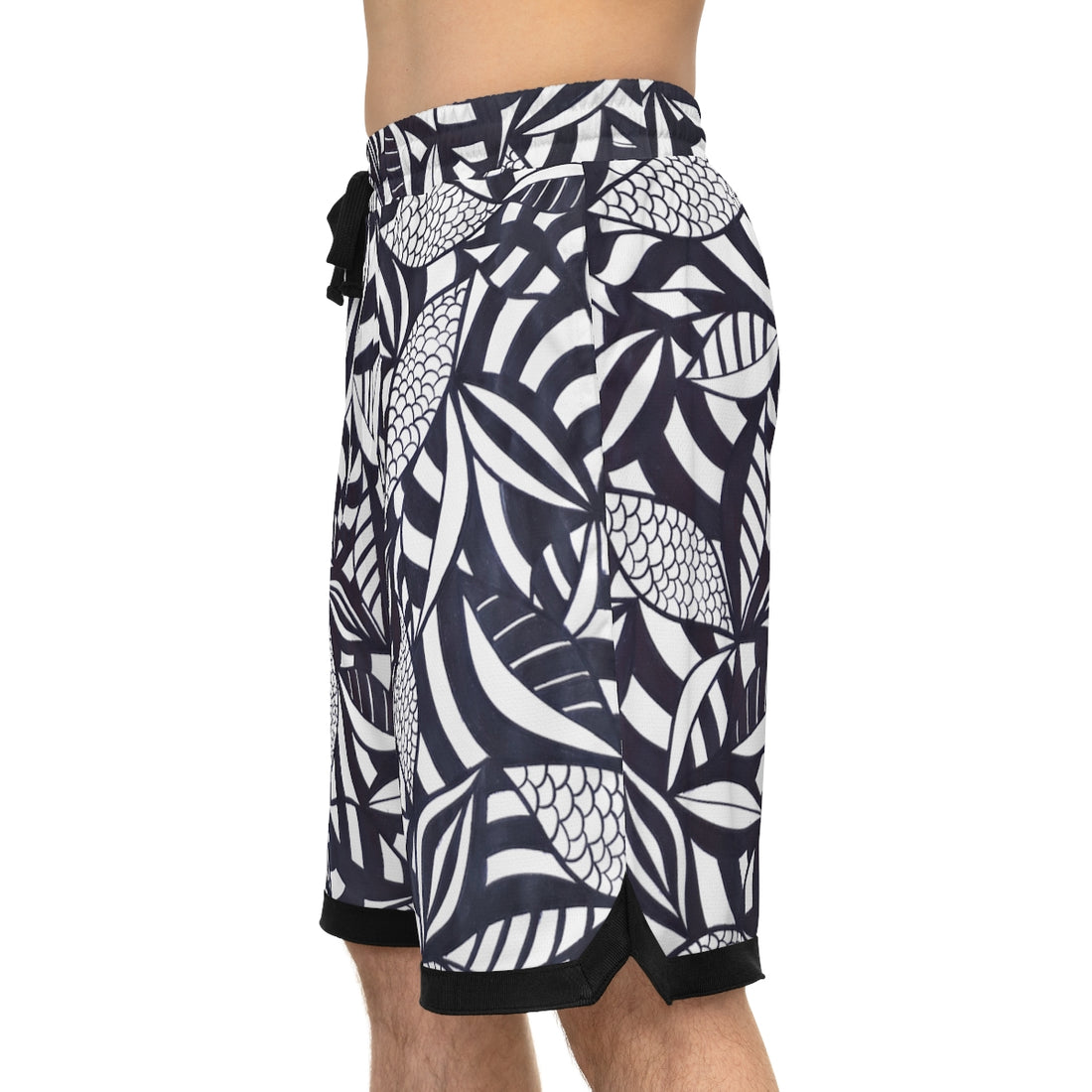 White Tropical Minimalist Basketball Rib Shorts (AOP)