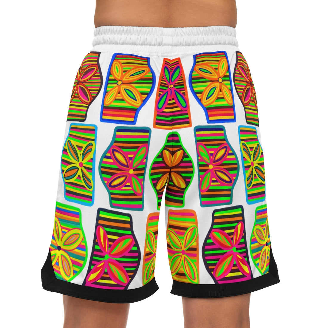 white art deco print basketball shorts