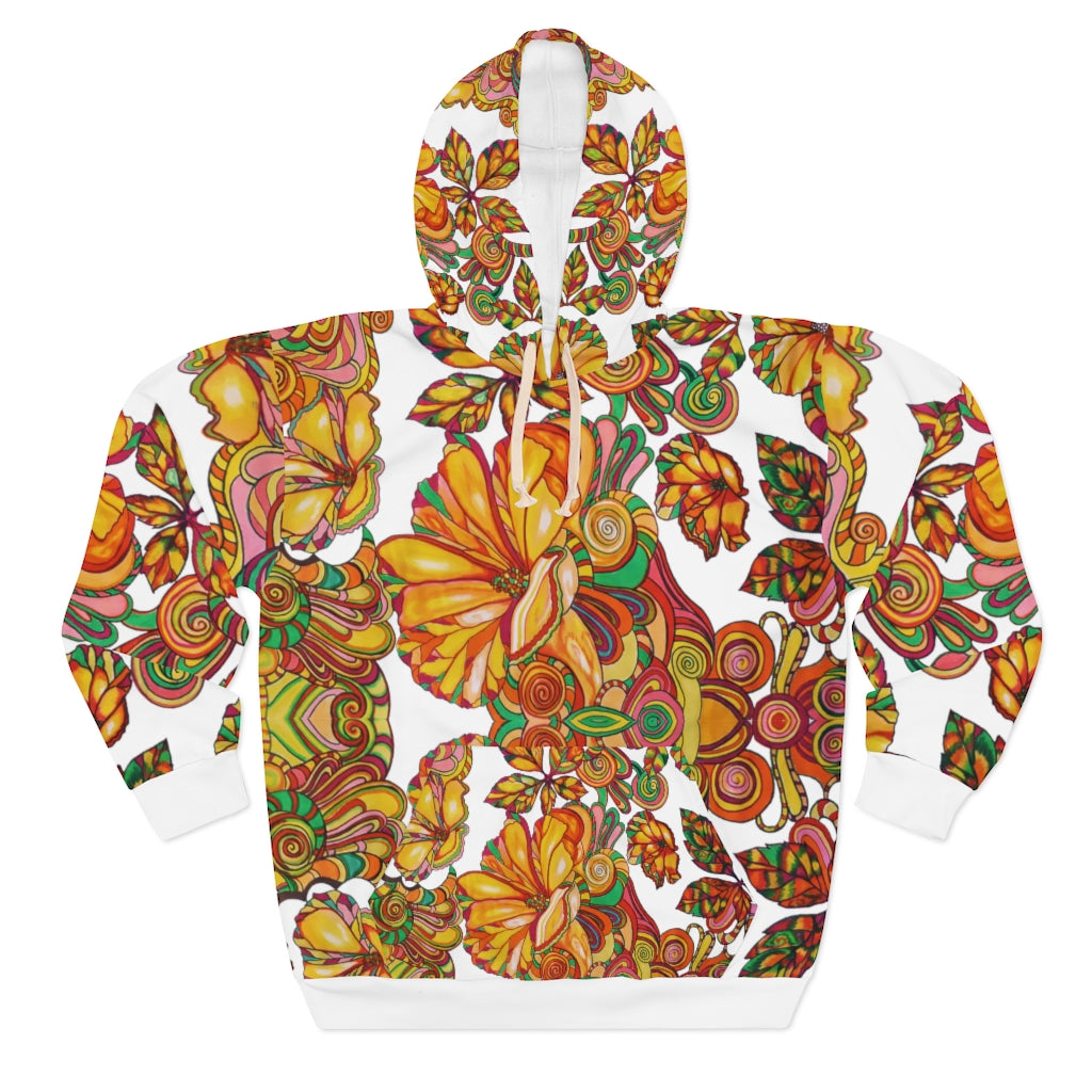 Artsy Florals Pullover Jet White Hoodie
