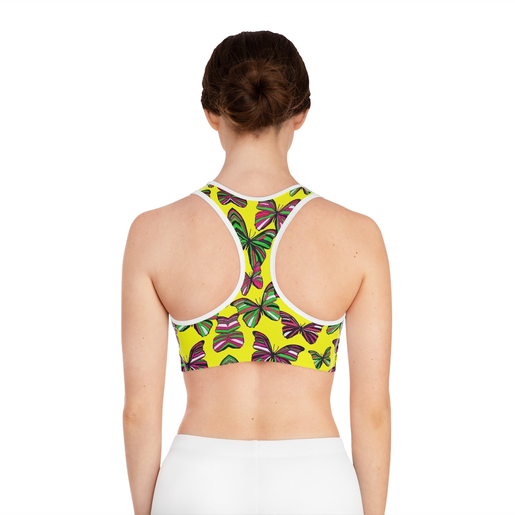 Canary Butterfly (AOP) Sports Bra