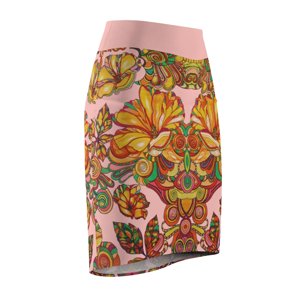 Artsy Floral Blush Pencil Skirt