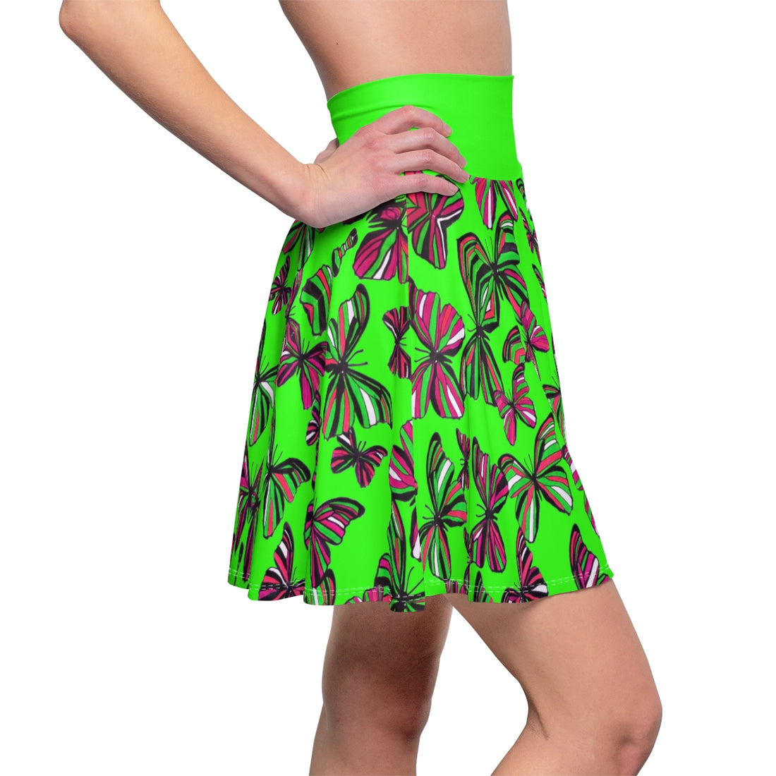 Neon Green Butterflies Skater Skirt