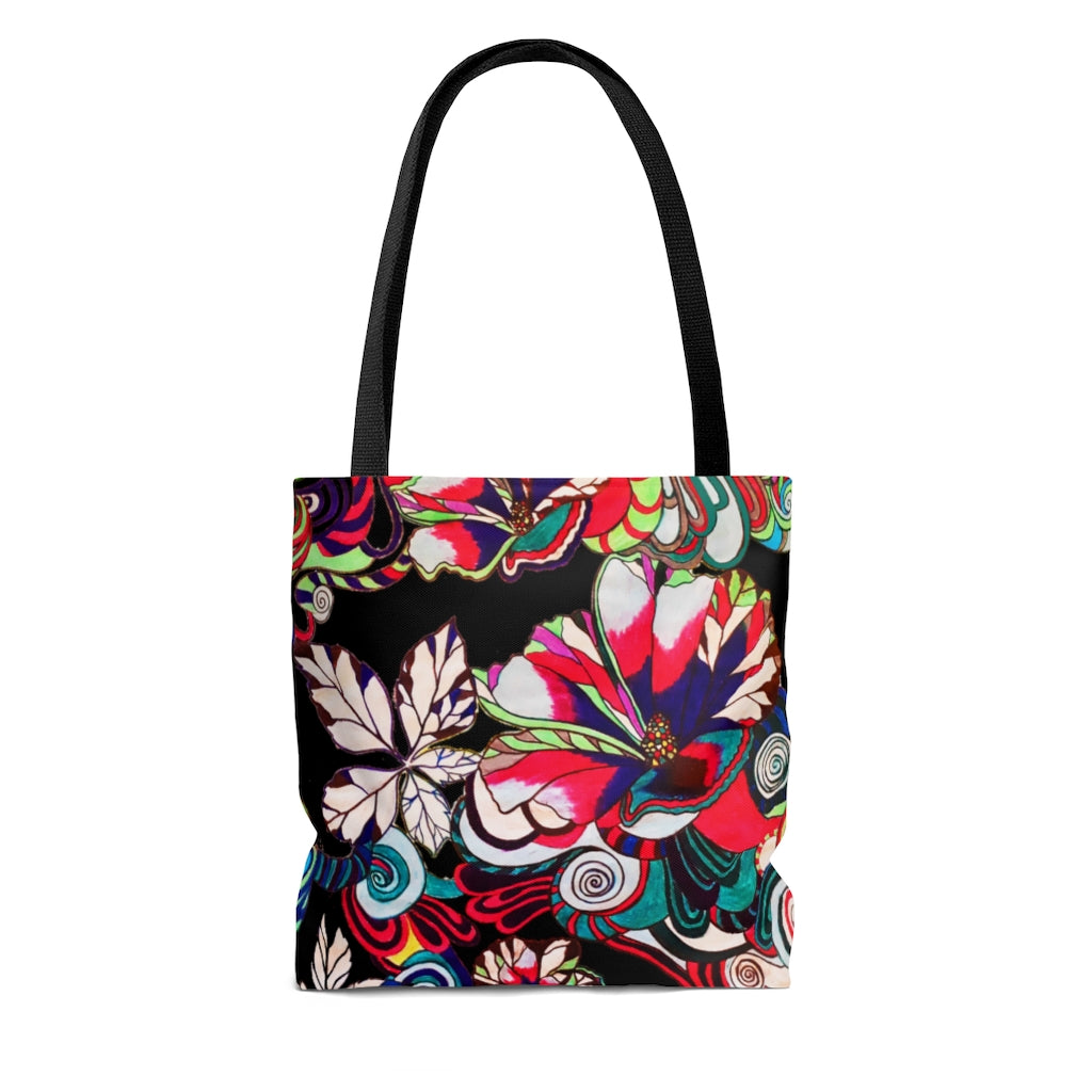AOP Artsy Floral Pop Black Tote Bag