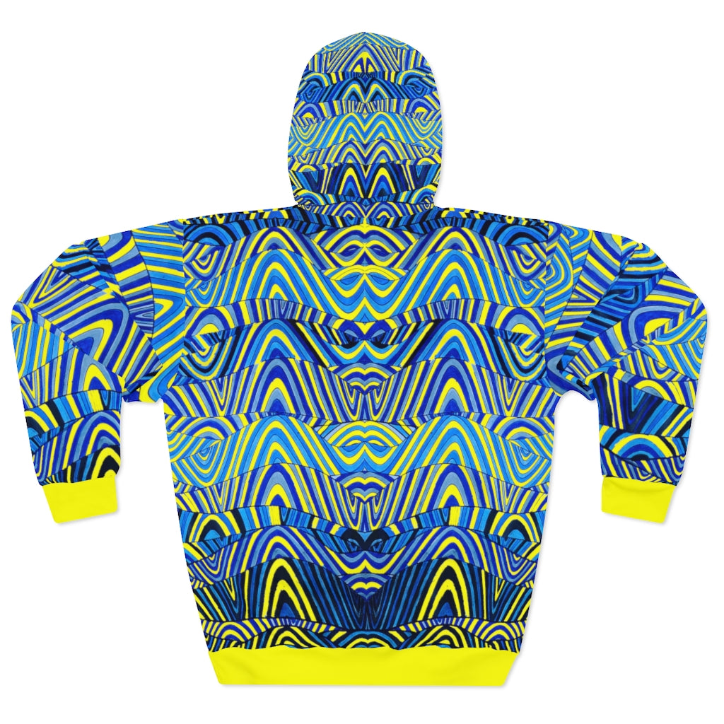 canary & blue psychedelic print unisex pullover hoodie