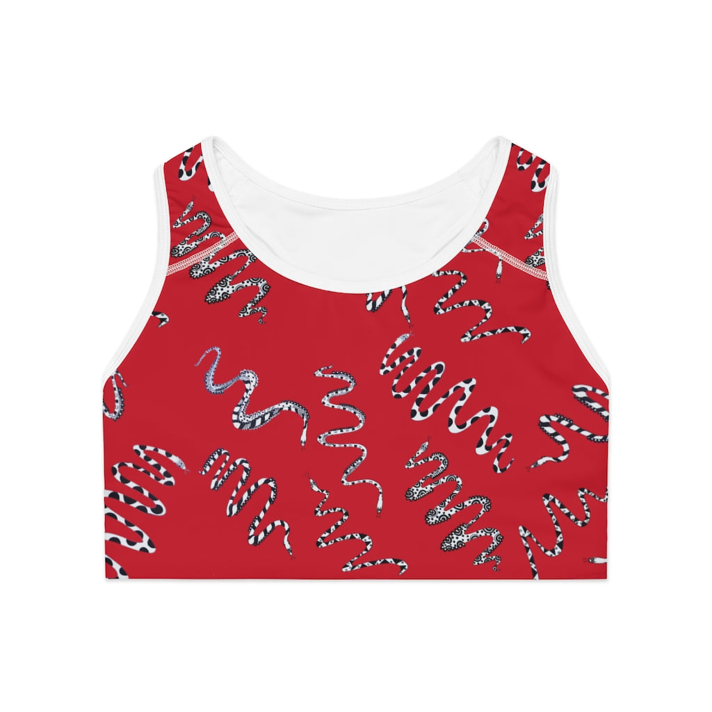 deep red snake print sports bra