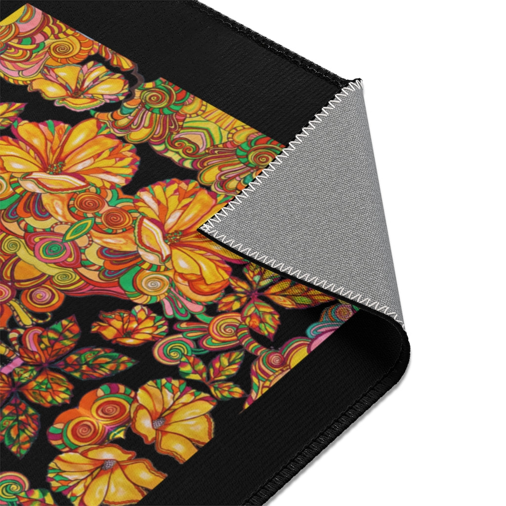 Artsy Floral Black Area Rug