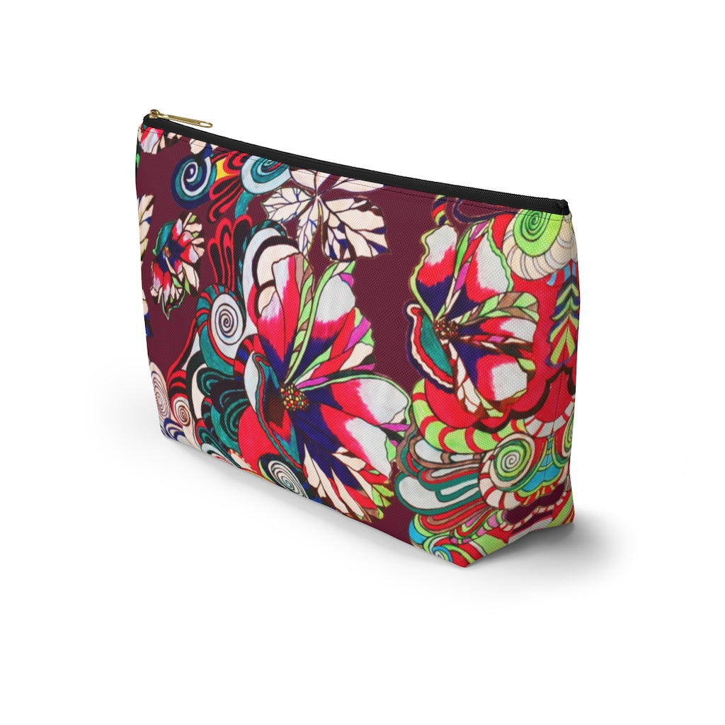 Floral Pop Marsala Accessory Pouch
