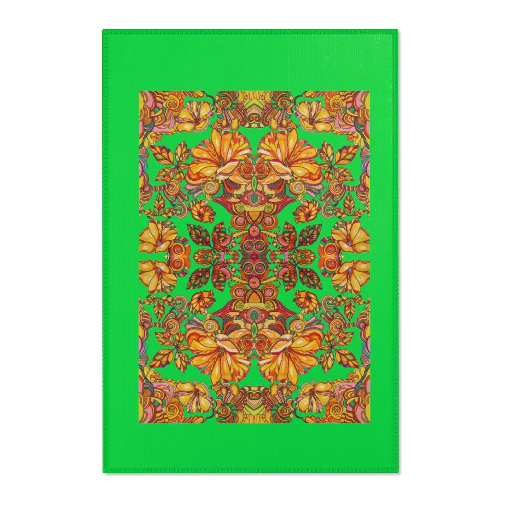 Artsy Floral Lawn Green Area Rug