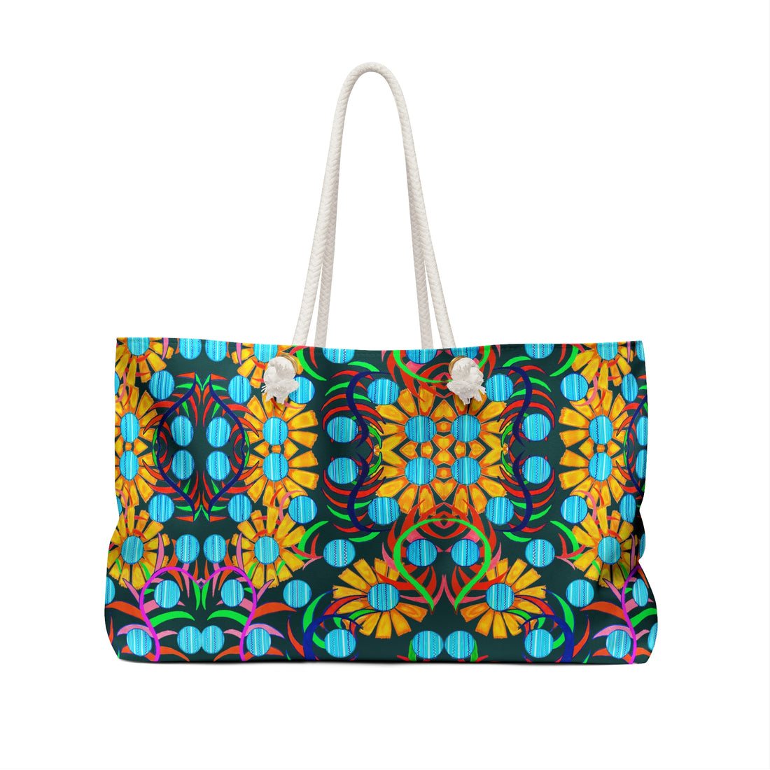 Bottle Green Sunflower Weekender Open Beach Tote Bag