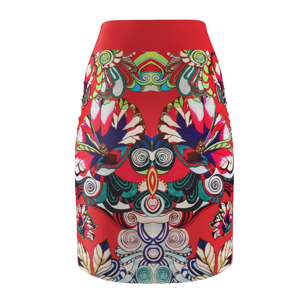 Floral Pop Red Pencil Skirt