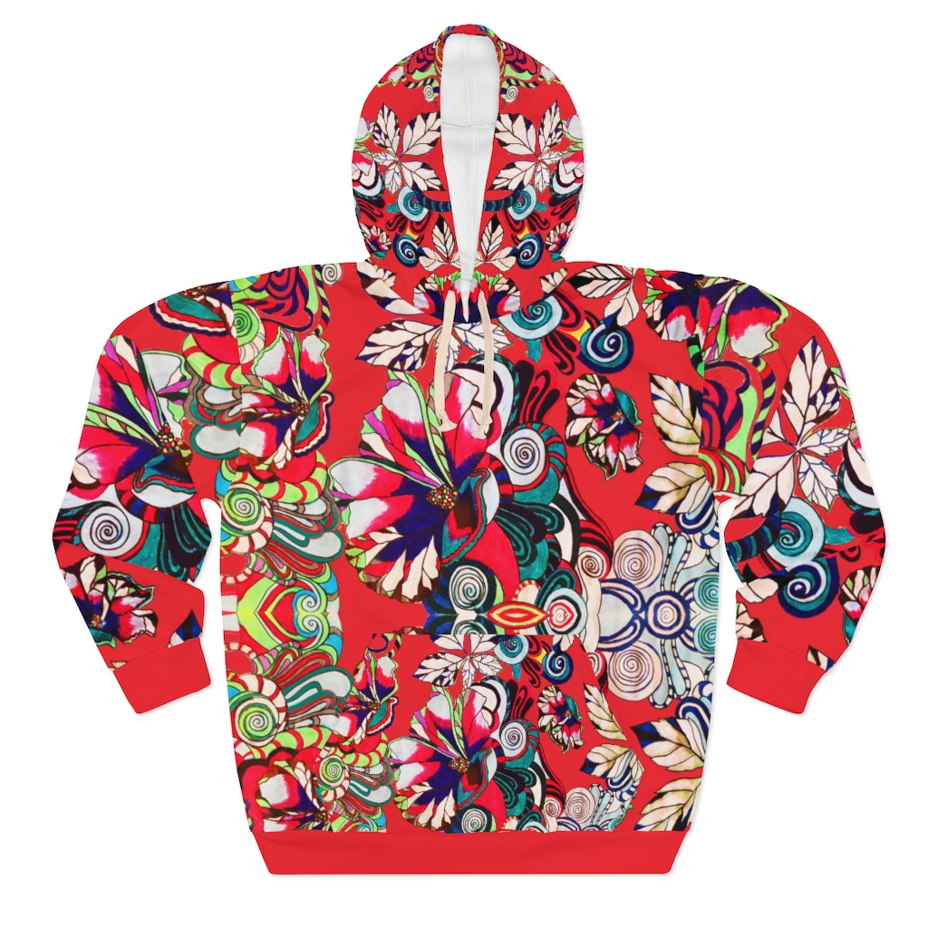 Artsy Floral Pop Red Pullover Hoodie