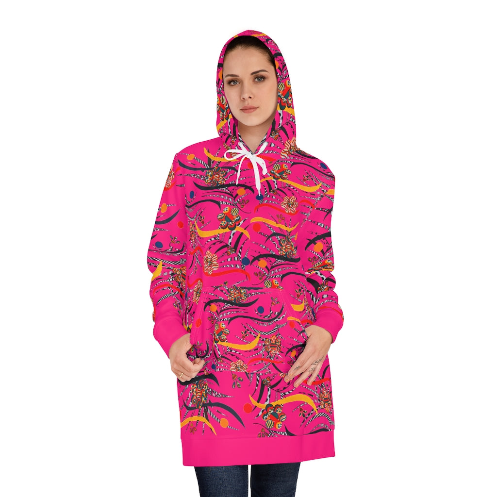 Hot Pink Wilderness Hoodie Dress (AOP)