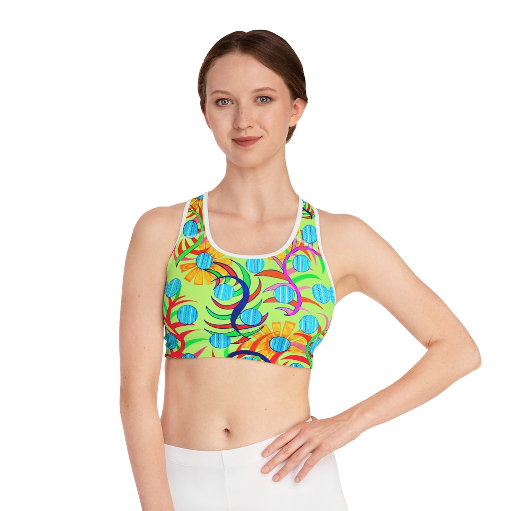 lime sunflower print sports bra