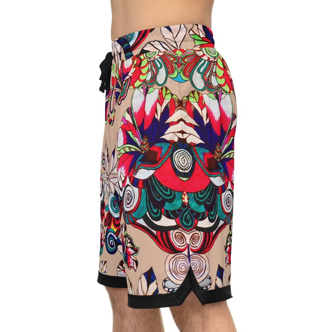 nude graphic floral print basketball shorts
