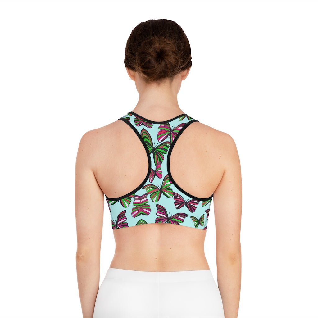 Icy Blue Butterfly (AOP) Sports Bra
