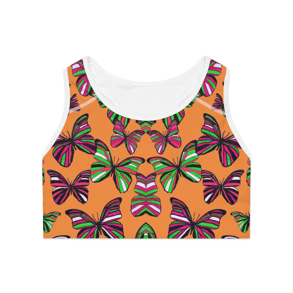 peach butterfly print sports bra
