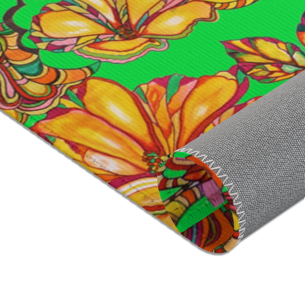 Artsy Floral Lawn Green Area Rug