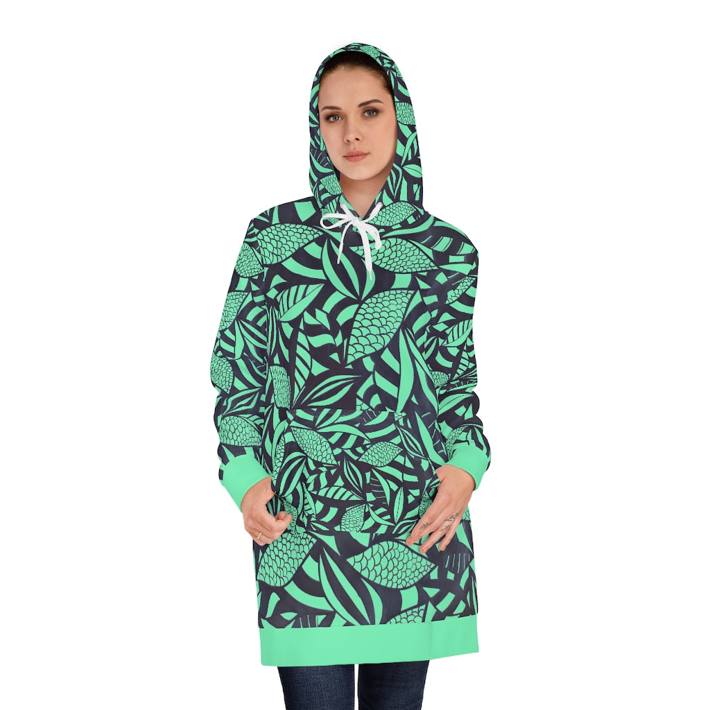 neo green tropical print hoodie dress