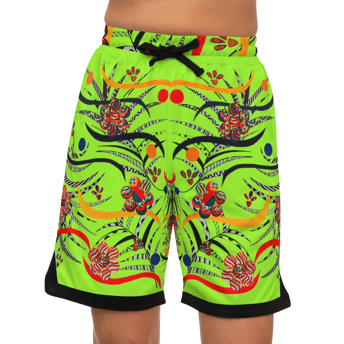 Lime Green Wilderness Basketball Rib Shorts (AOP)