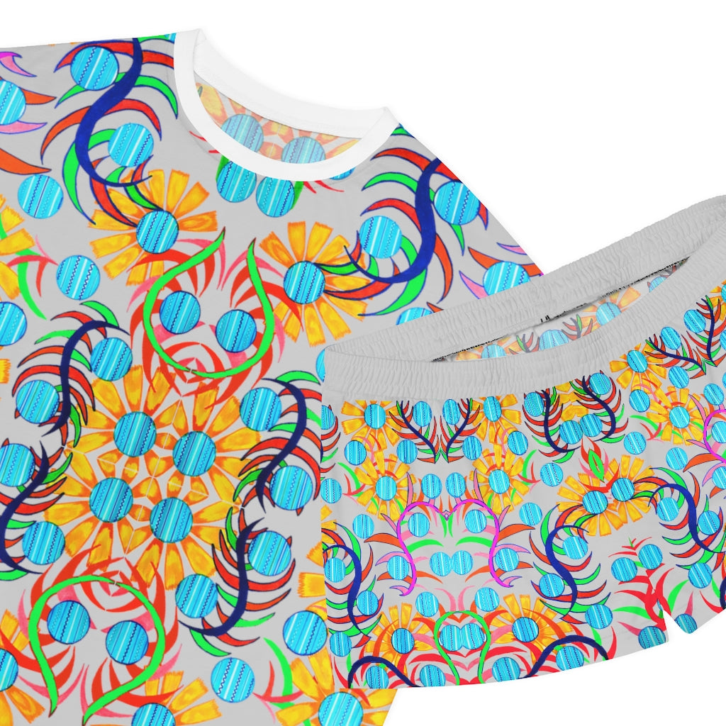 slate sunflower pajama shorts & tshirt set for women