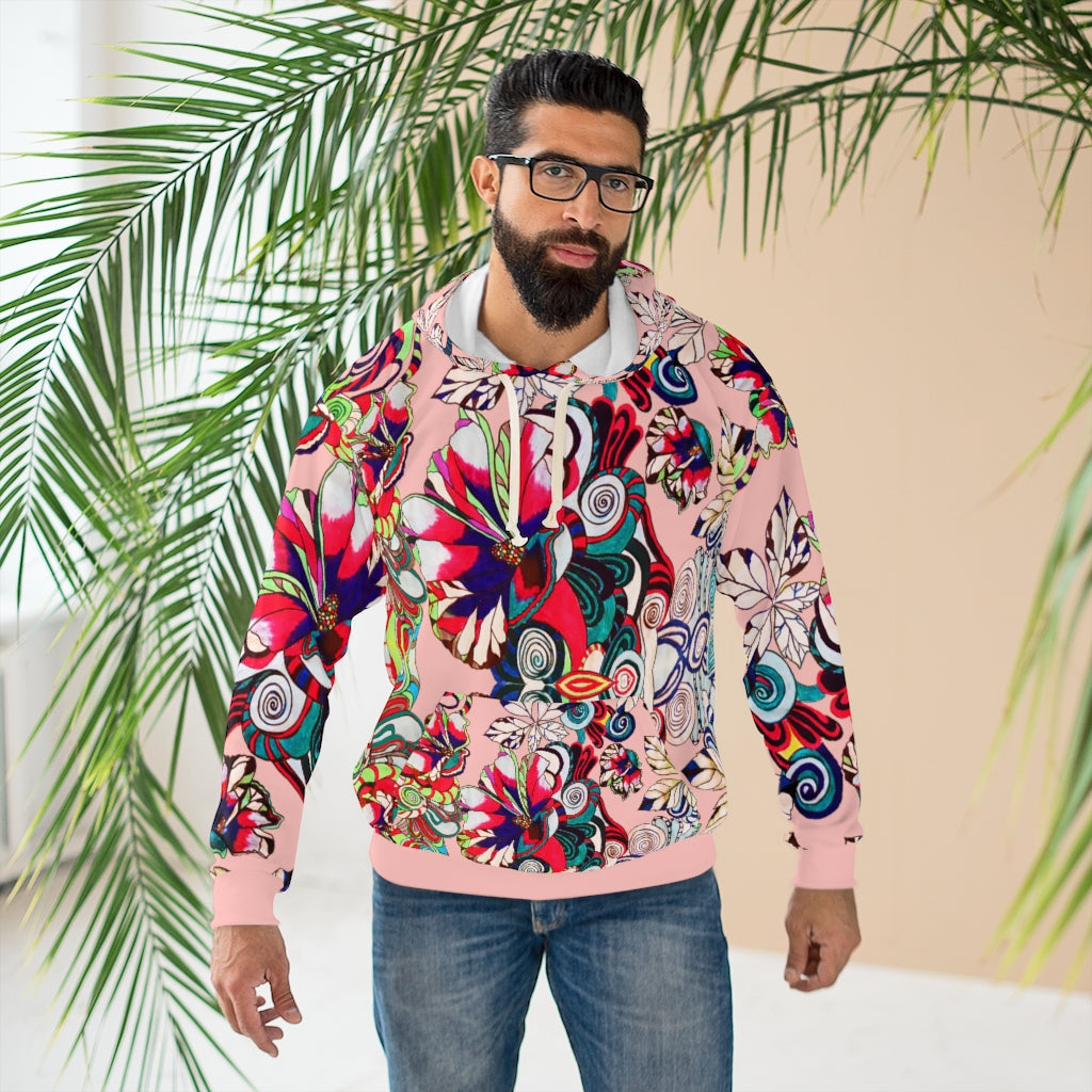 Unisex Artsy Floral Pop Pullover Blush Hoodie