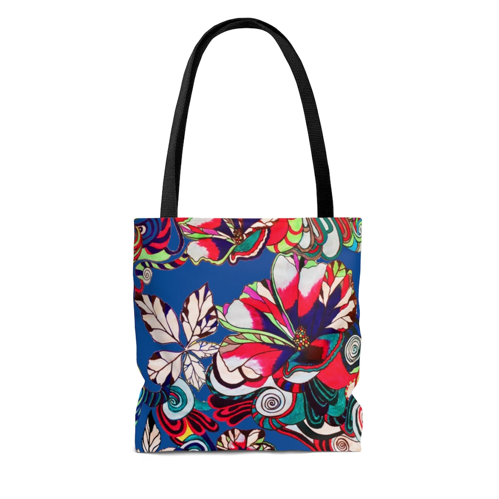 AOP Artsy Floral Pop Royal Blue Tote Bag