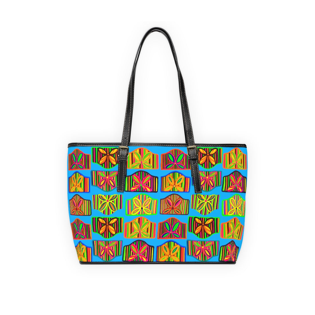 aqua pu leather zipper shoulder tote bag