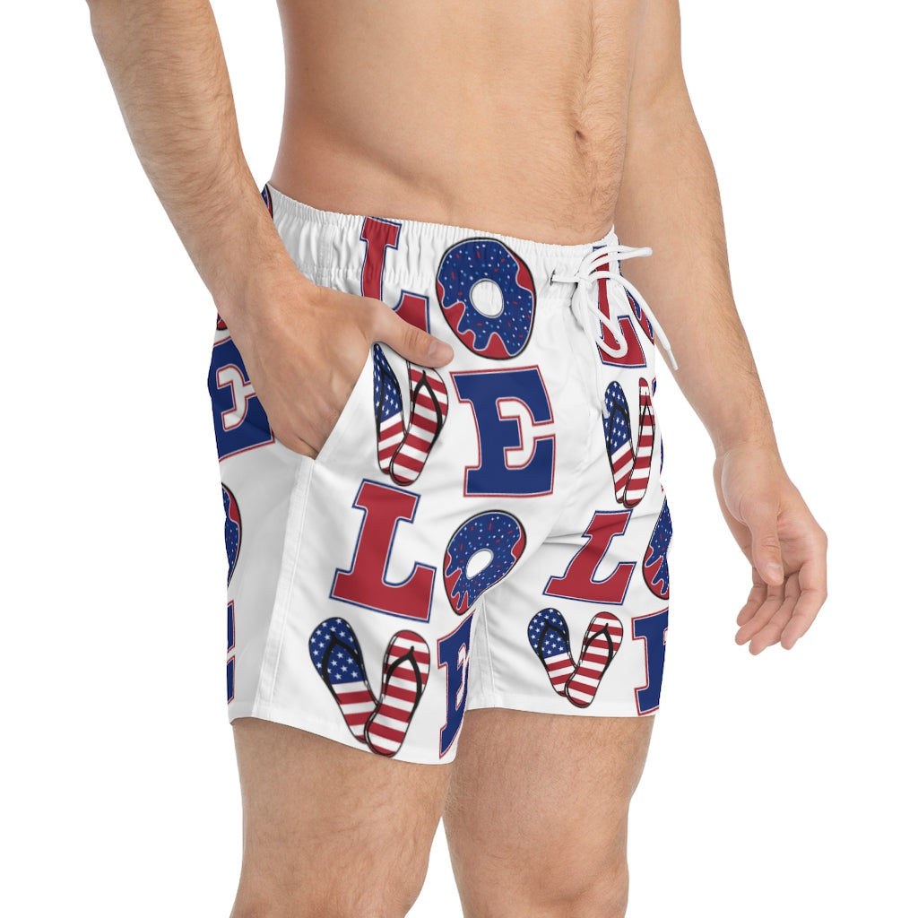 Men's American Love White Swimming Trunks