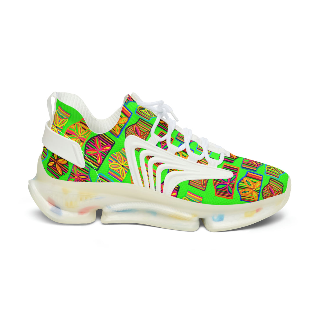 Neon Green Deco Print OTT Women's Mesh Knit Sneakers