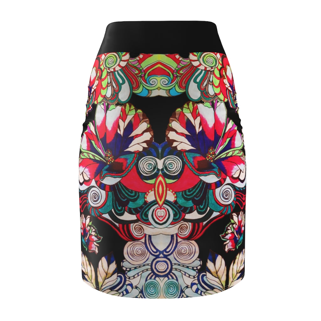 Floral Pop Black Pencil Skirt