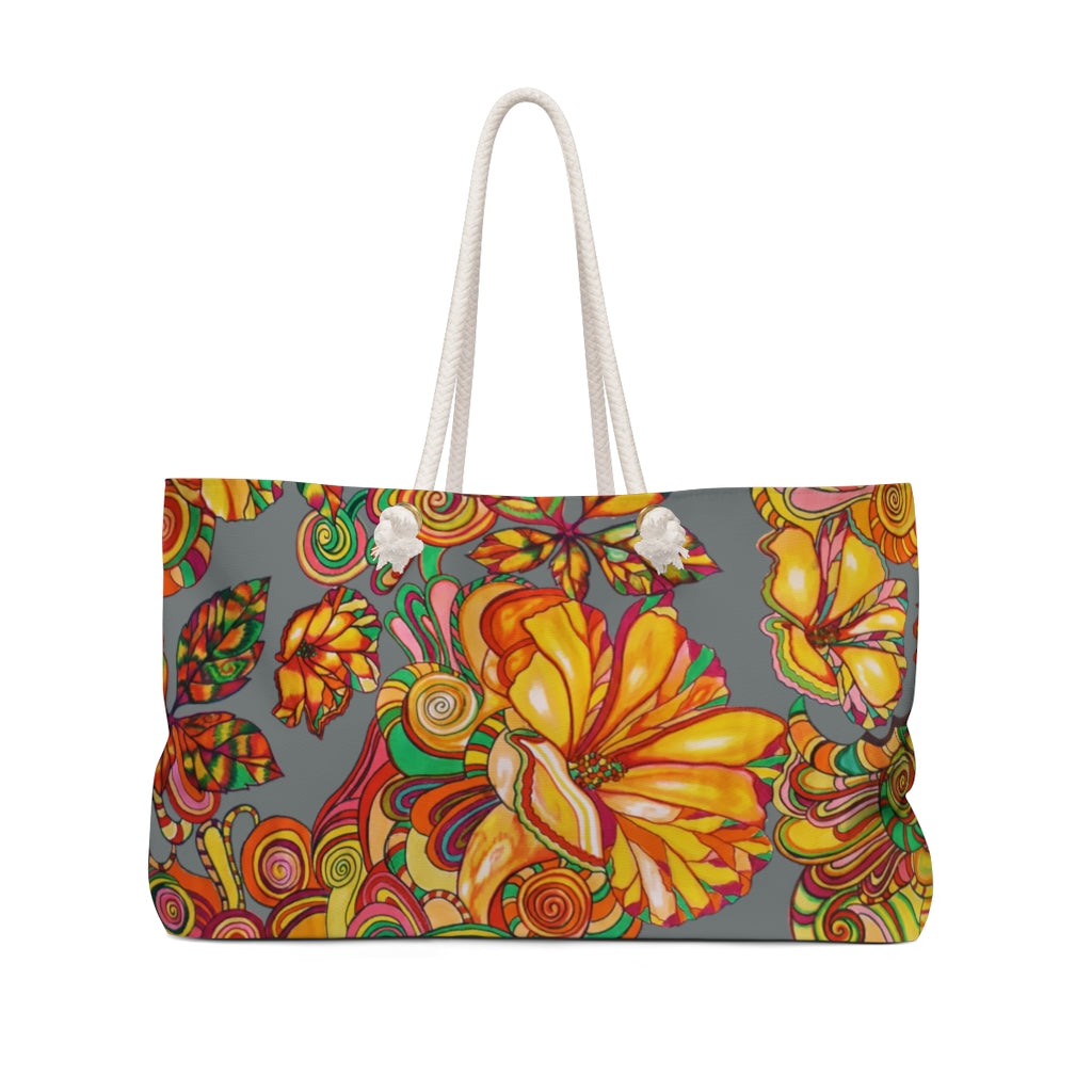 Artsy Floral Grey Weekender Tote Bag