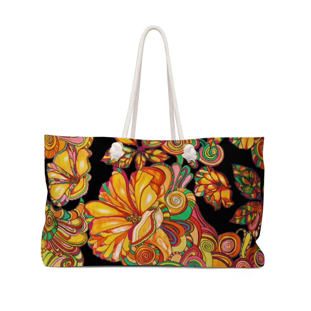 Artsy Floral Black Weekender Tote Bag