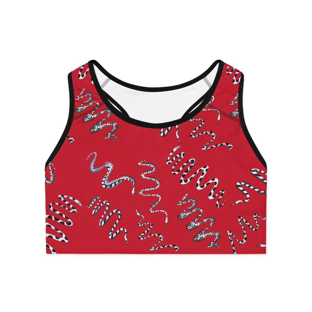 Deep Red Snake Print (AOP) Sports Bra