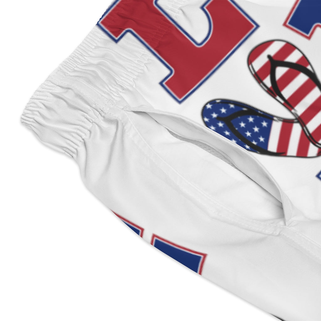 Men's American Love White Swimming Trunks