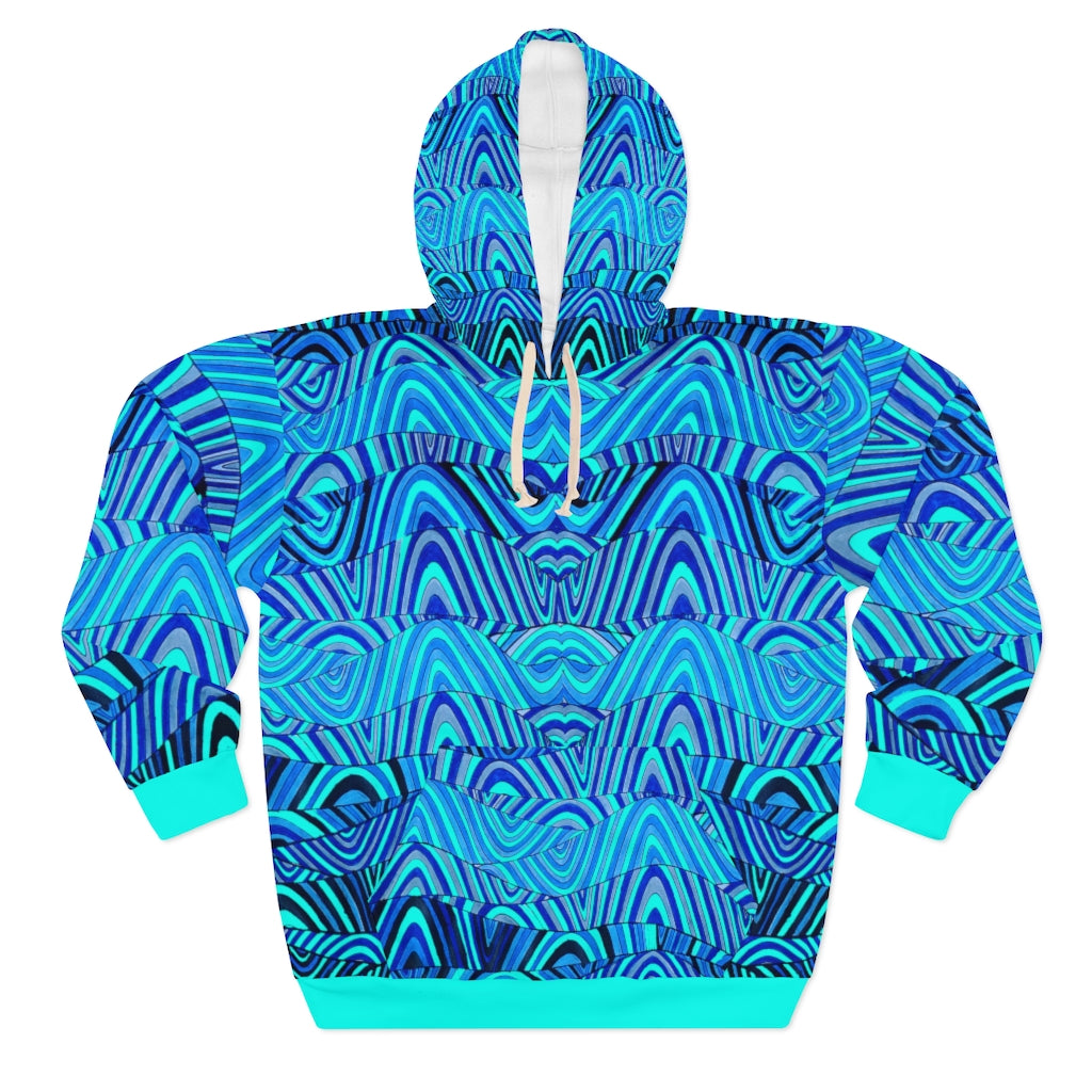 cyan & blue psychedelic print unisex pullover hoodie
