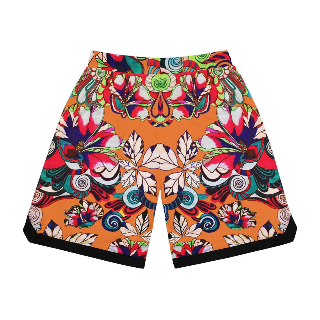 Peach Graphic Floral Basketball Rib Shorts (AOP)