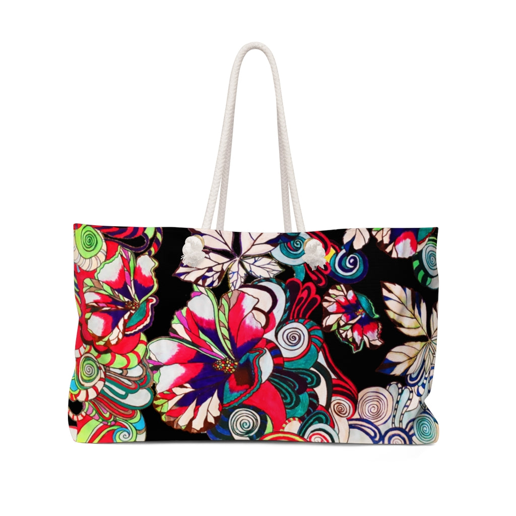 Artsy Floral Pop Black Weekender Bag