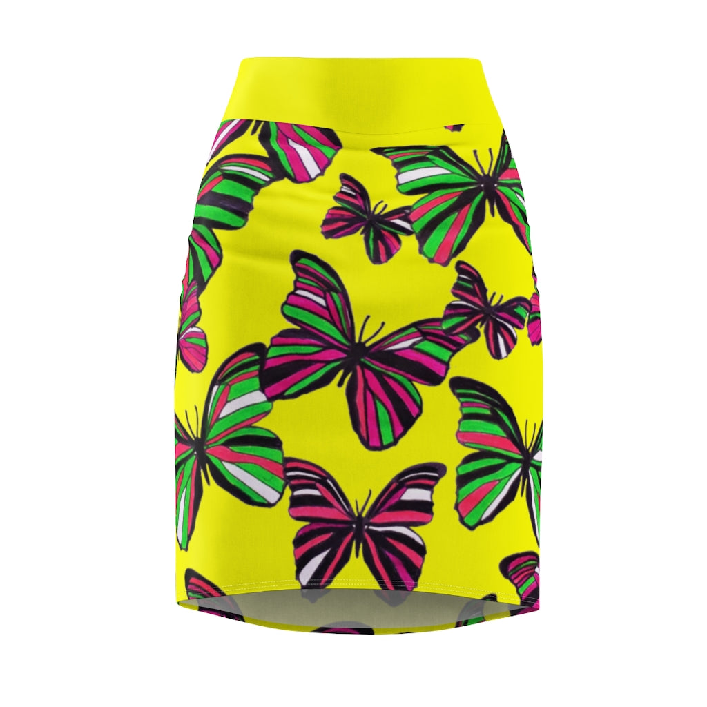Canary Butterflies Pencil Skirt