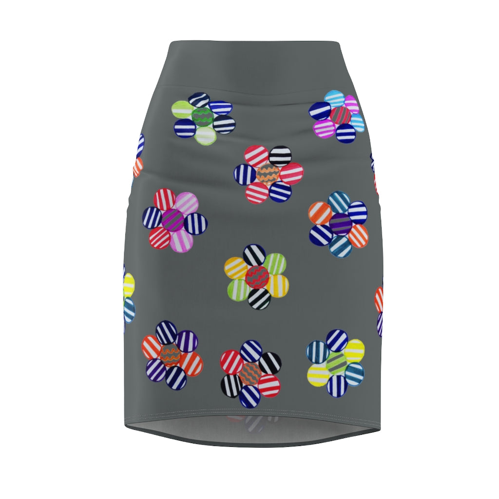 ash striped floral print pencil skirt