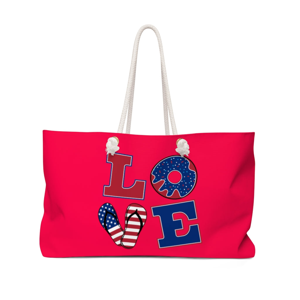 American Love Neon Red Weekender Bag