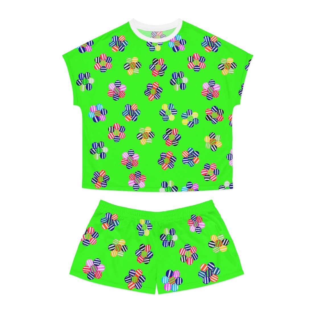 neon green geometric floral shorts & t-shirt pajama set