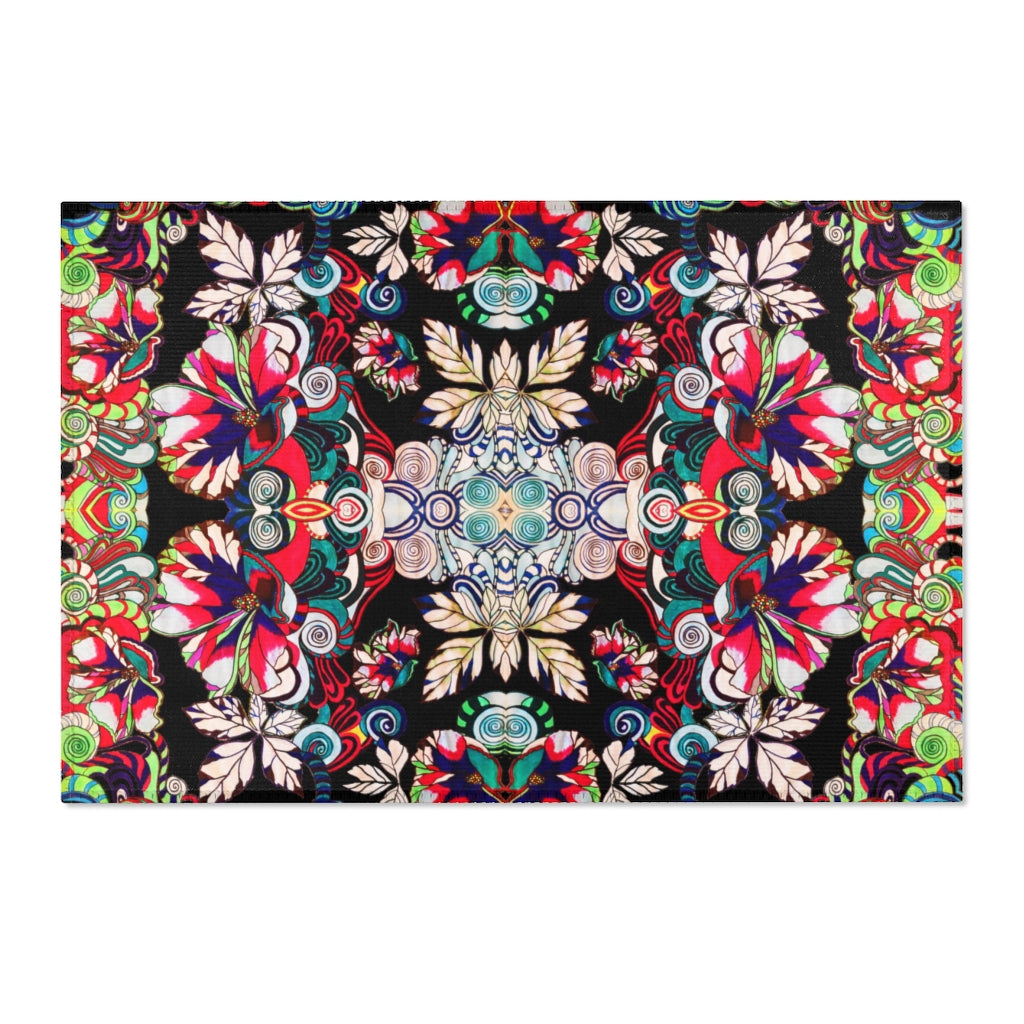 Artsy Floral Pop Black Area Rug