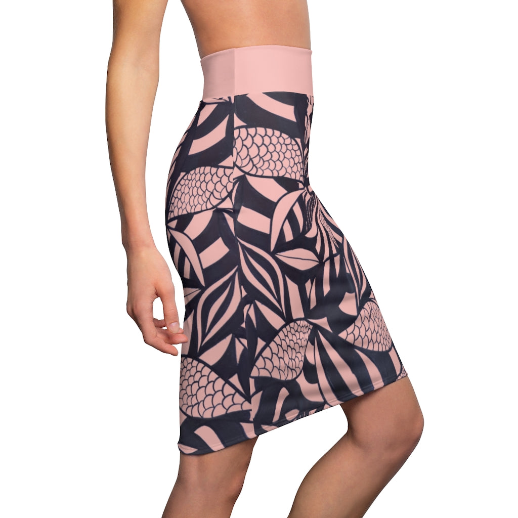 Tropical Minimalist Blush Pencil Skirt