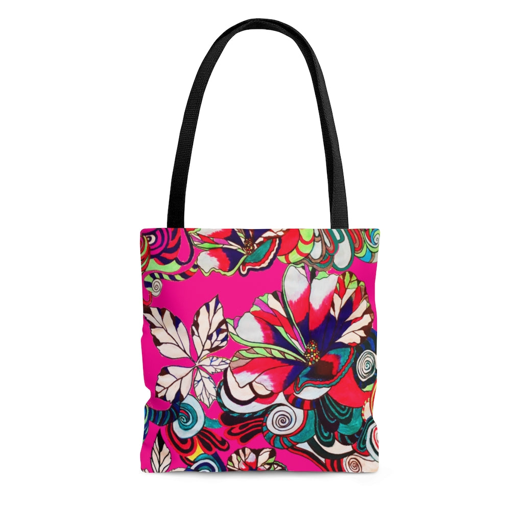 AOP Artsy Floral Pop Pink Tote Bag