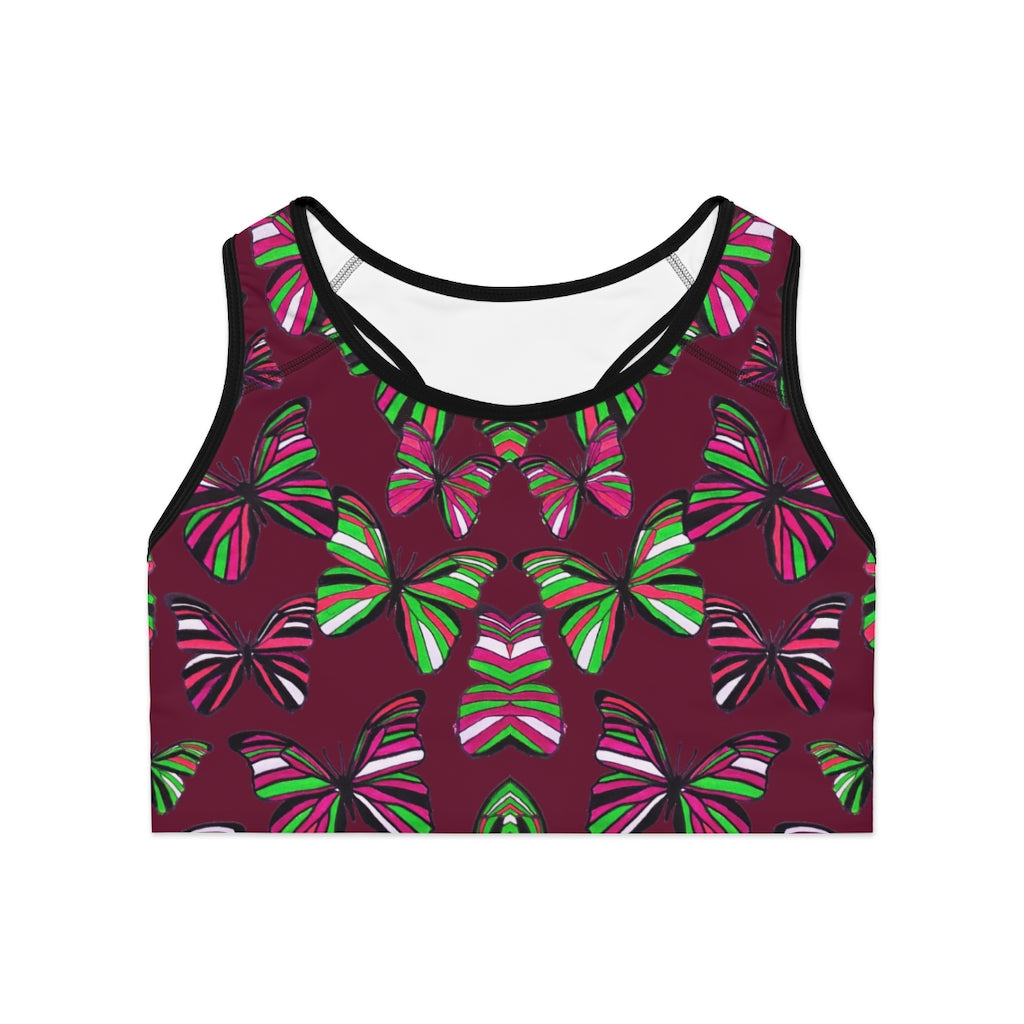 Marsala Butterfly (AOP) Sports Bra