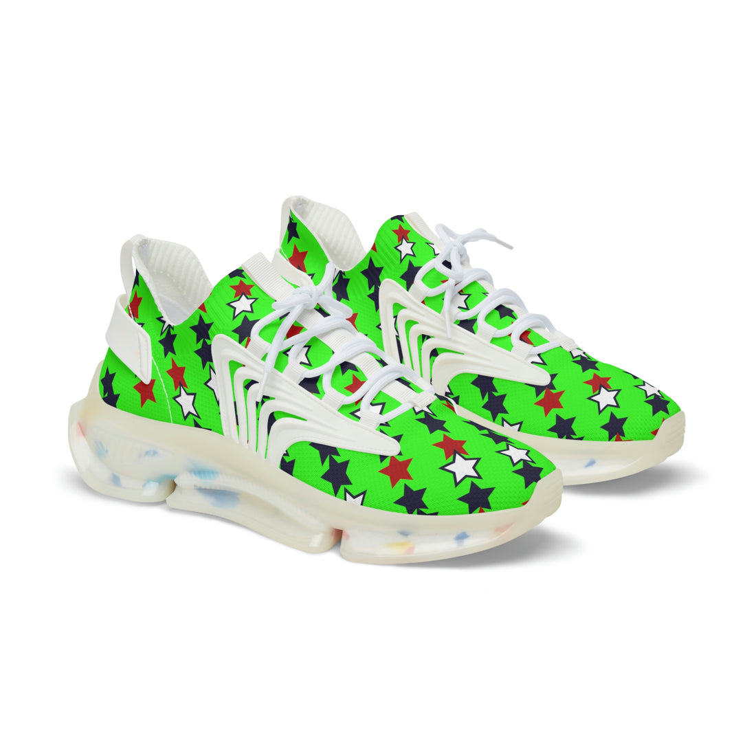 neon green men's star print mesh knit sneakers