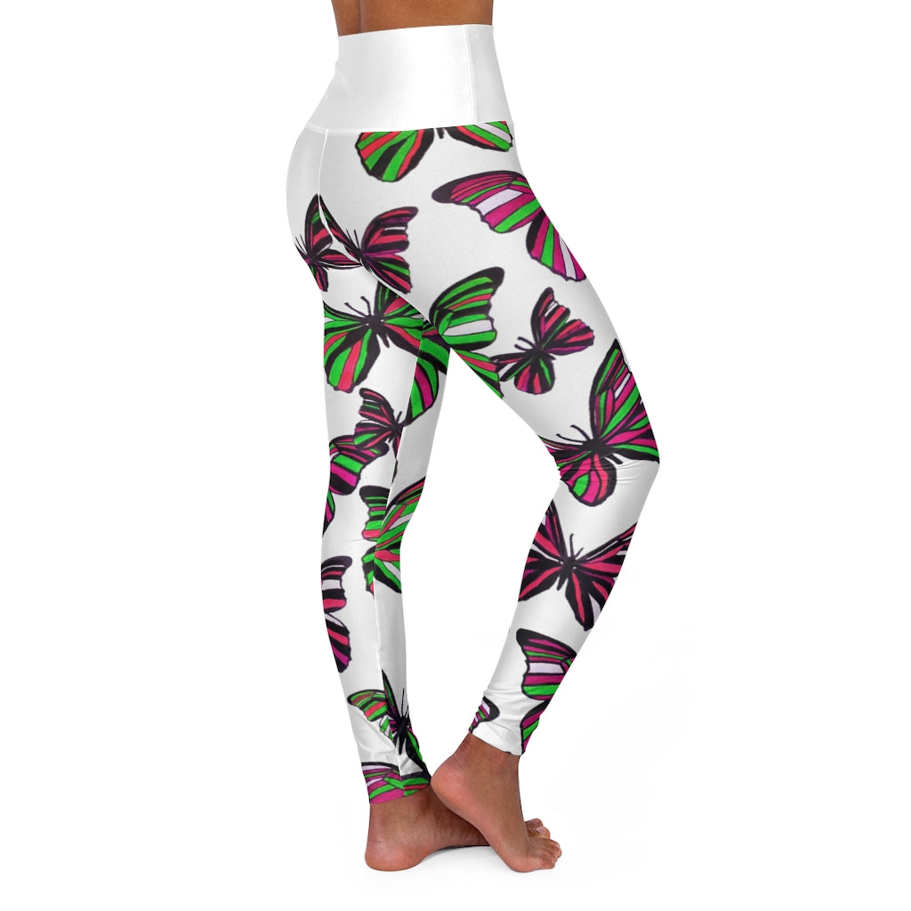 High Waisted White Butterfly Leggings
