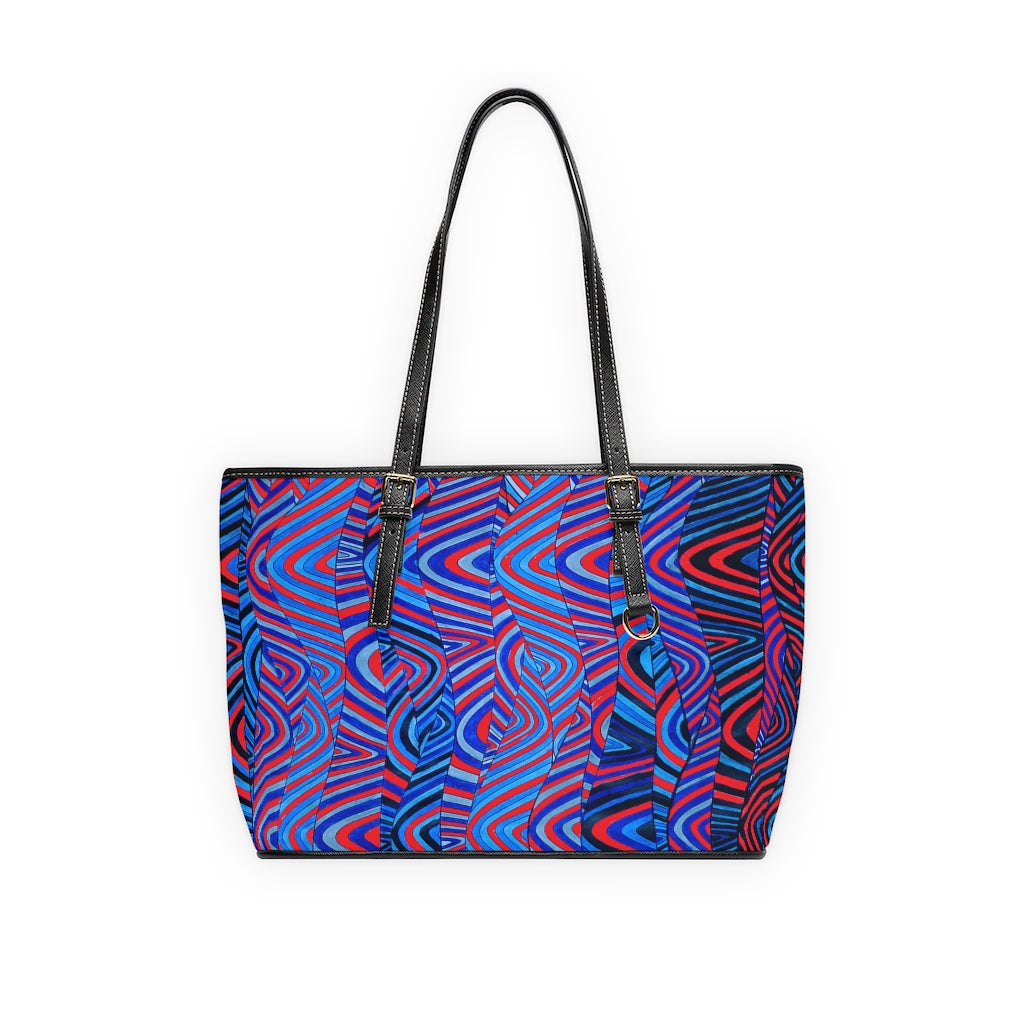 red psychedelic print tote bag
